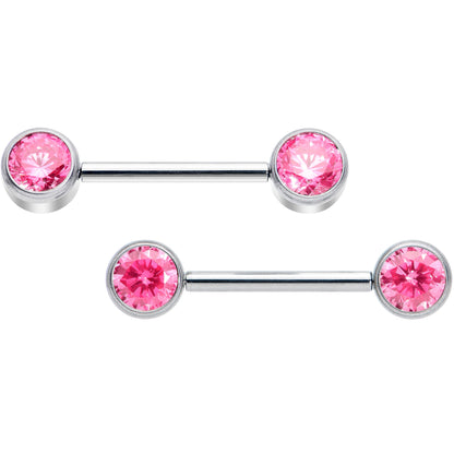 14G 9/16 Pink CZ Gem G23 Titanium Threadless Nipple Ring Set