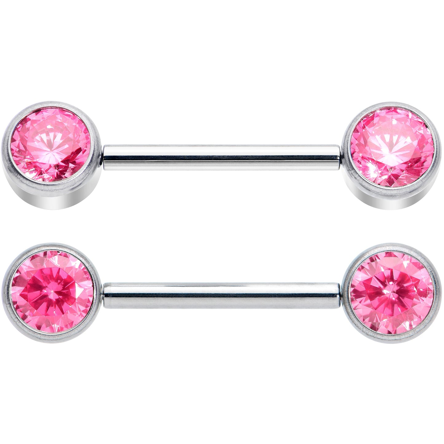 14G 9/16 Pink CZ Gem G23 Titanium Threadless Nipple Ring Set
