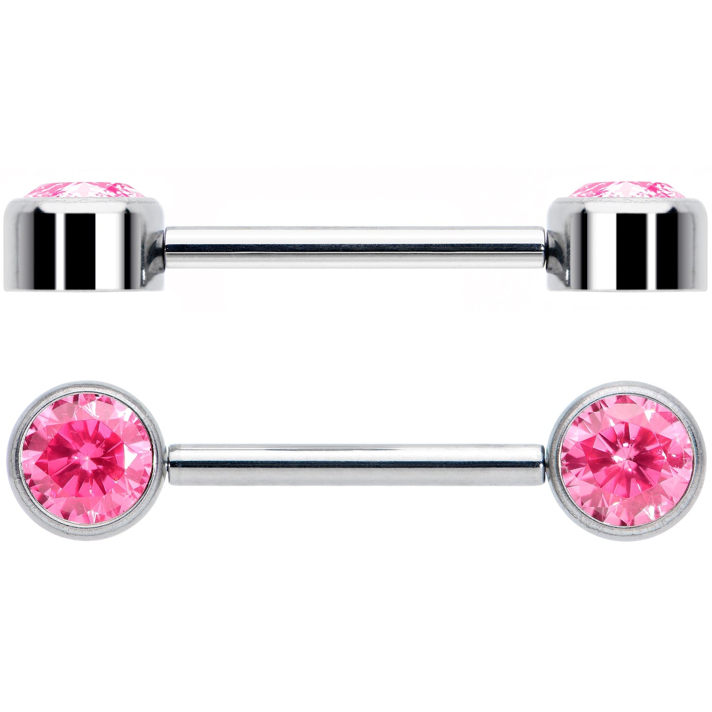 14G 9/16 Pink CZ Gem G23 Titanium Threadless Nipple Ring Set