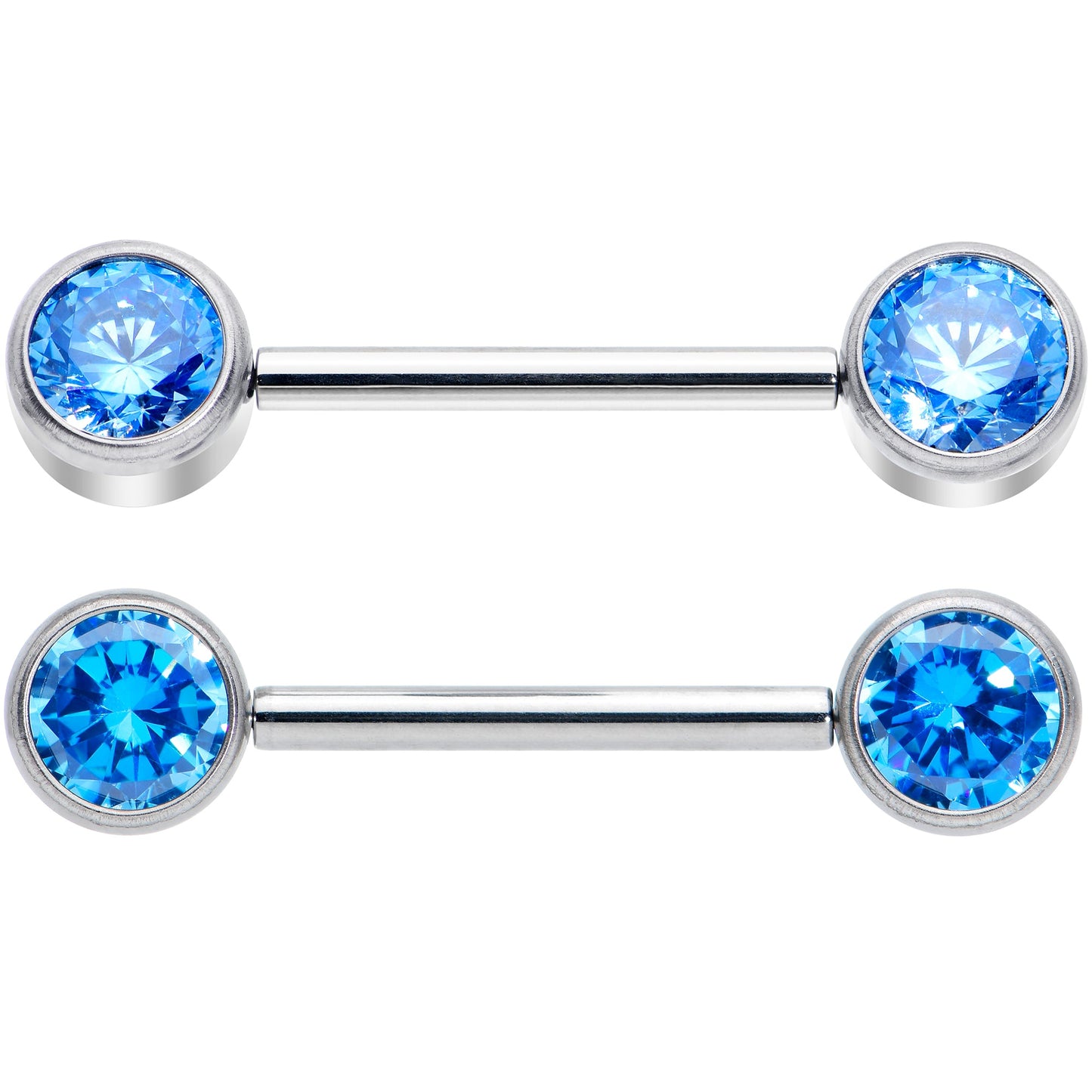 14G 9/16 Blue CZ Gem G23 Titanium Threadless Nipple Ring Set