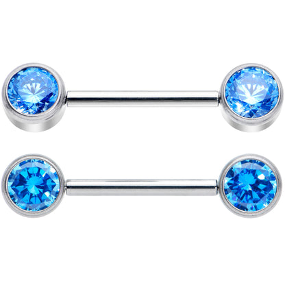 14G 9/16 Blue CZ Gem G23 Titanium Threadless Nipple Ring Set