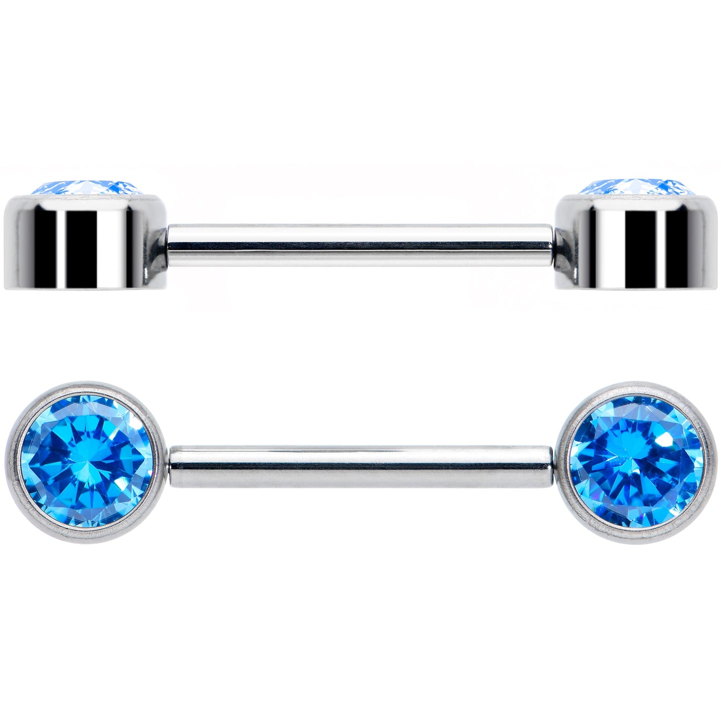 14G 9/16 Blue CZ Gem G23 Titanium Threadless Nipple Ring Set