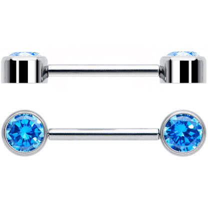 14G 9/16 Blue CZ Gem G23 Titanium Threadless Nipple Ring Set