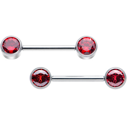 14G 9/16 Red CZ Gem G23 Titanium Threadless Nipple Ring Set
