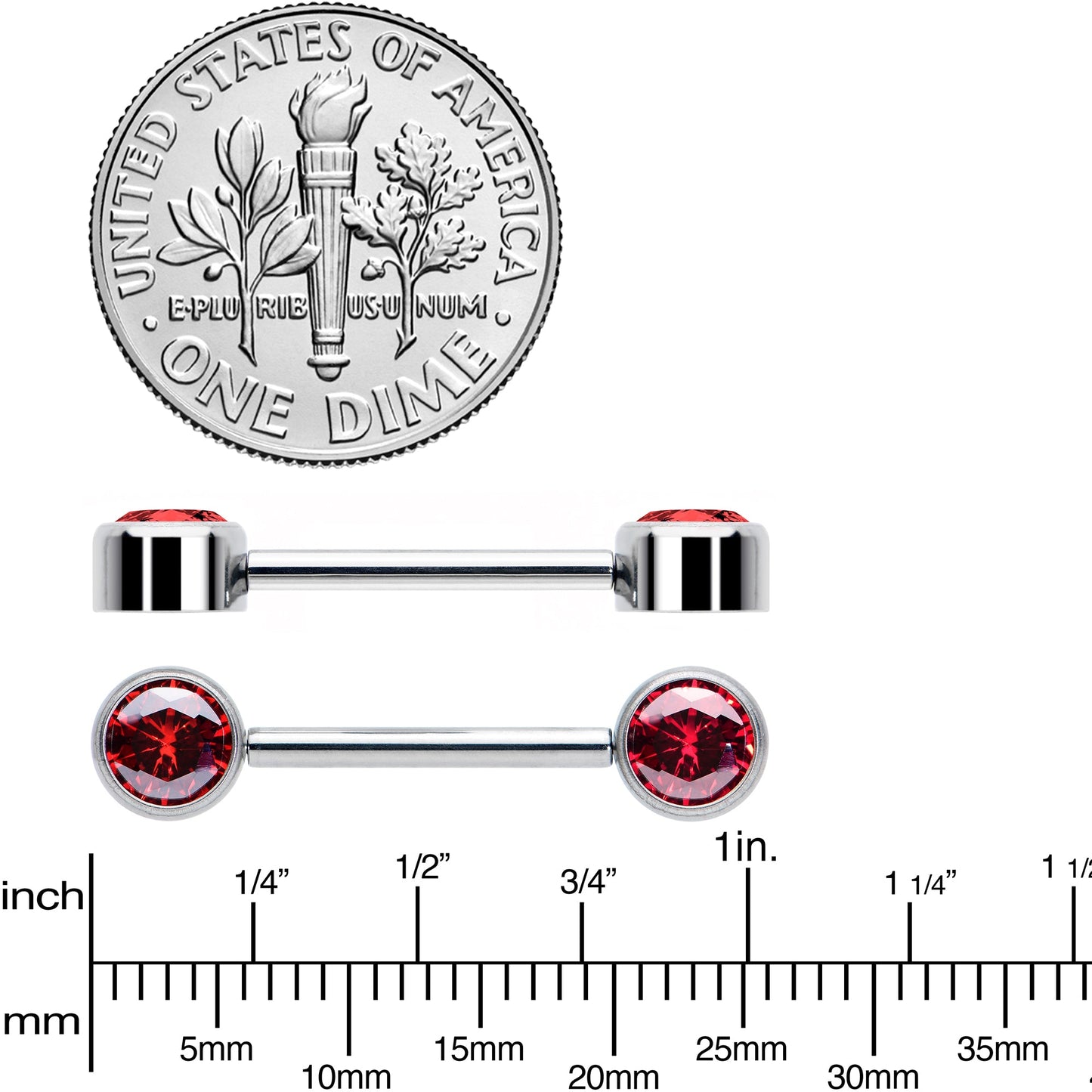 14G 9/16 Red CZ Gem G23 Titanium Threadless Nipple Ring Set