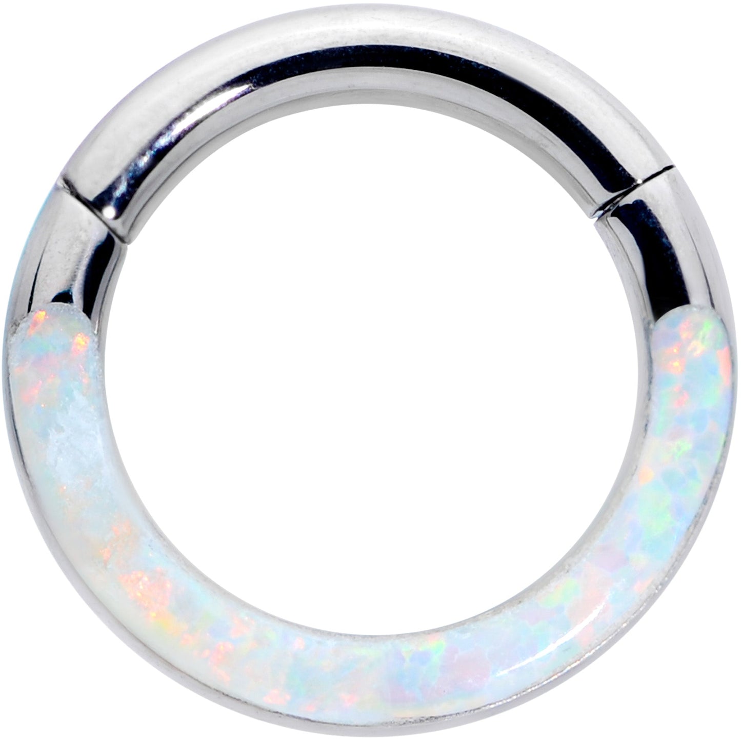 16G 1/4 White Synthetic Opal Implant Grade Titanium Segment Ring