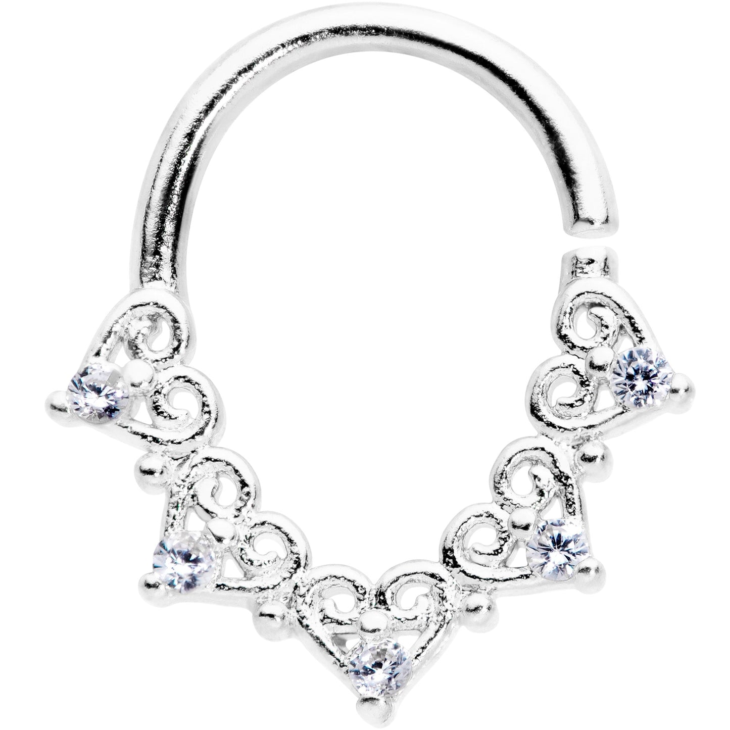 16G 5/16 Clear CZ Gem Heart Filigree Cartilage Closure Ring