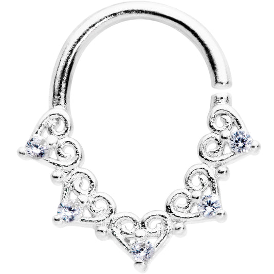 16G 5/16 Clear CZ Gem Heart Filigree Cartilage Closure Ring