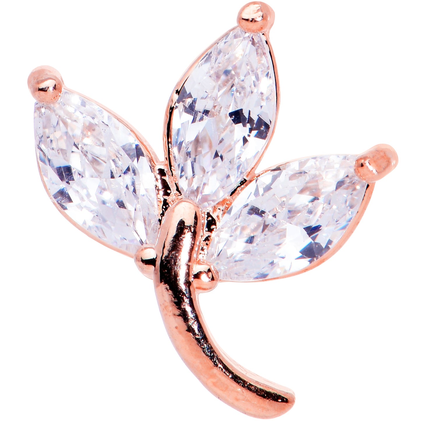 16G 1/4 Clear CZ Gem Rose Gold Tone Leaves Internal Thread Labret