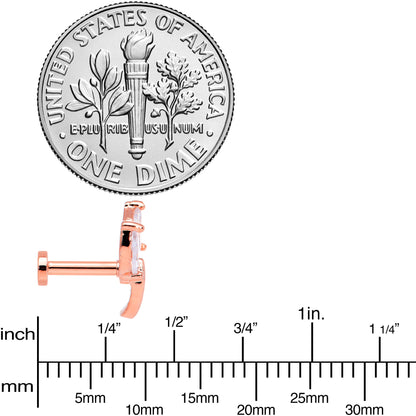 16G 1/4 Clear CZ Gem Rose Gold Tone Leaves Internal Thread Labret