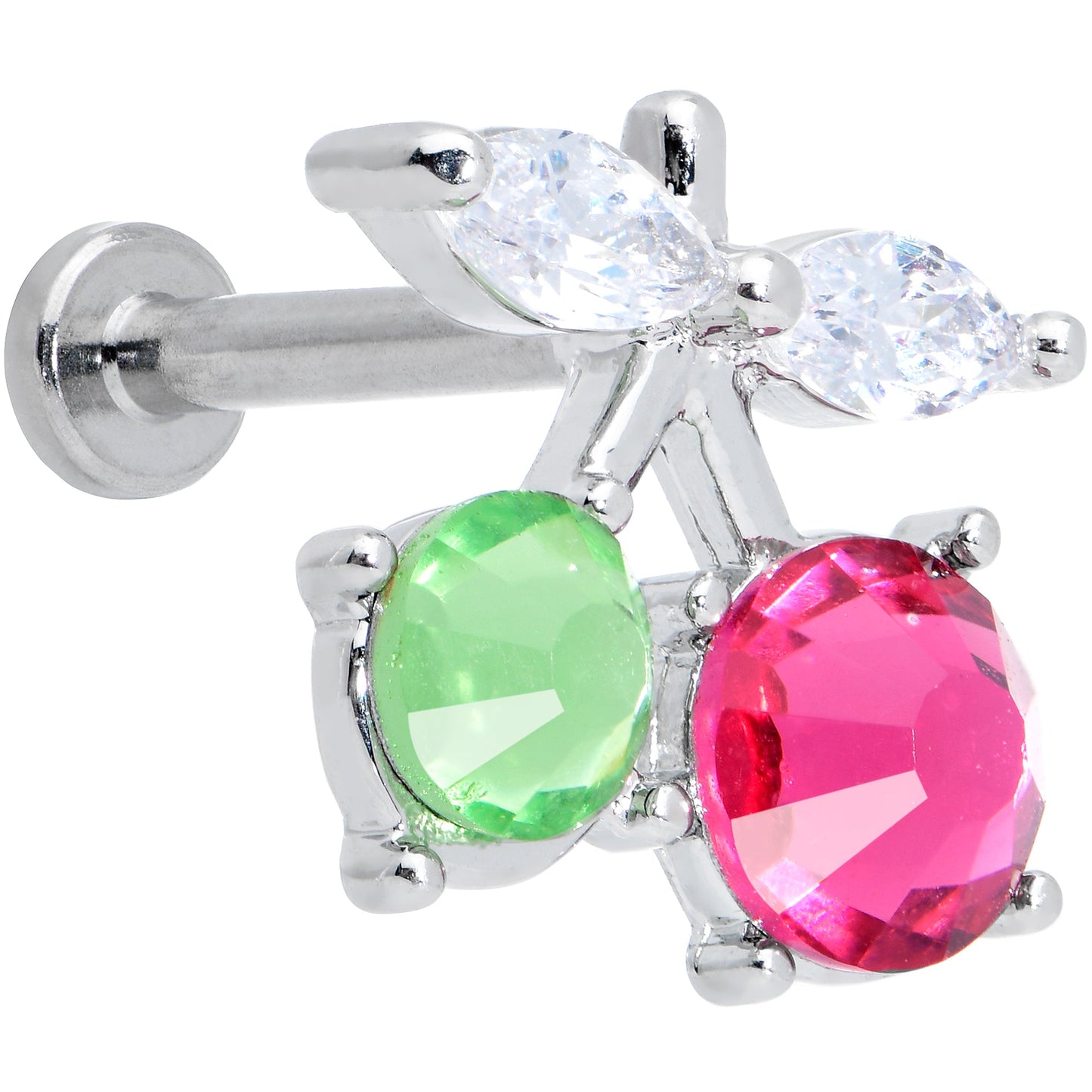 16G 5/16 Red Green CZ Gem Internal Thread Cherries Labret Tragus