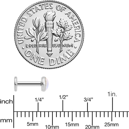 16G 1/4 White Faux Opal Internally Threaded Labret Monroe Tragus