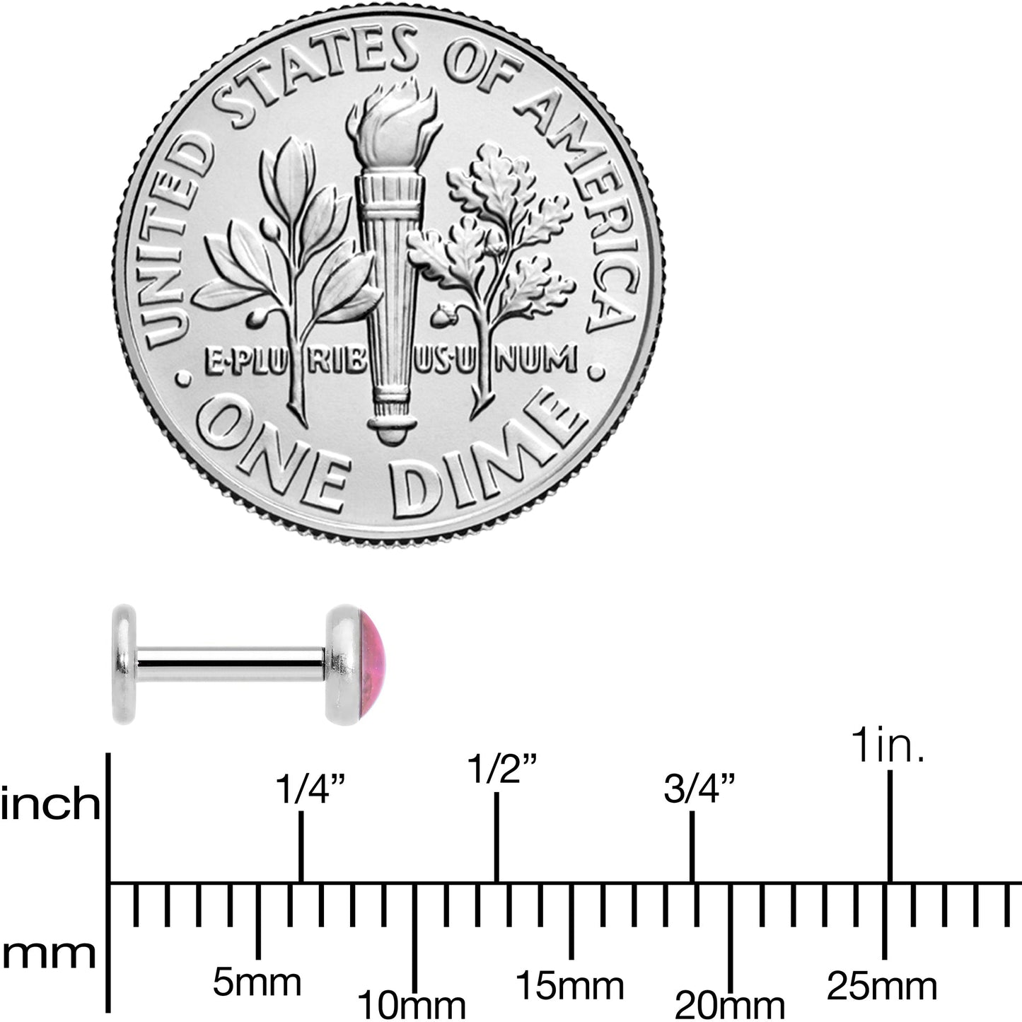 16G 1/4 Pink Faux Opal Internally Threaded Labret Monroe Tragus