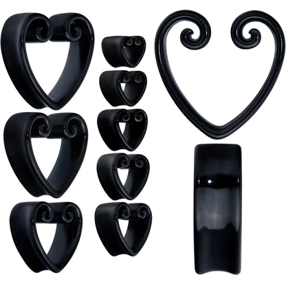 Black Curled Heart Valentines Day Tunnel Plug Set