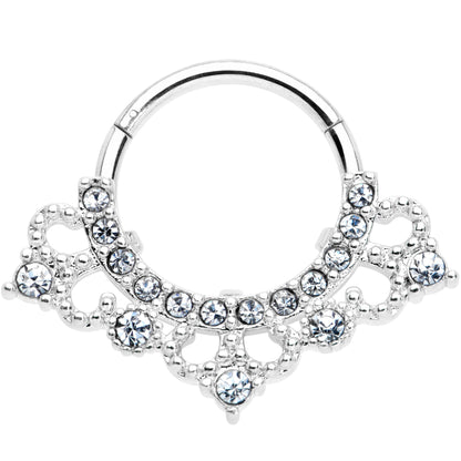 16G 3/8 Clear Gem Tiny Tiara Hinged Segment Ring