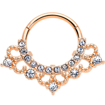 16G 3/8 Clear Gem Rose Gold Tone Tiny Tiara Hinged Segment Ring
