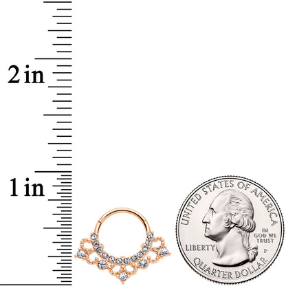 16G 3/8 Clear Gem Rose Gold Tone Tiny Tiara Hinged Segment Ring