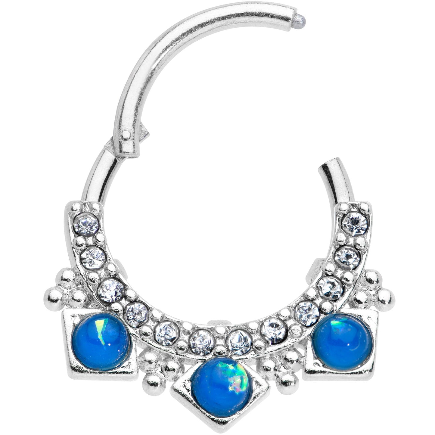 16G 3/8 Blue Faux Opal Squares Hinged Segment Ring