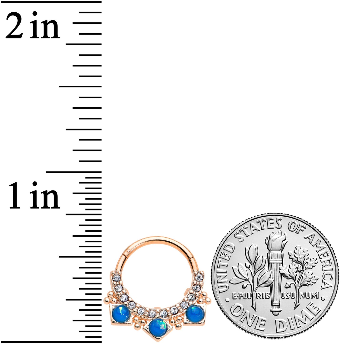 16G 3/8 Blue Faux Opal Rose Gold Tone Squares Hinged Segment Ring