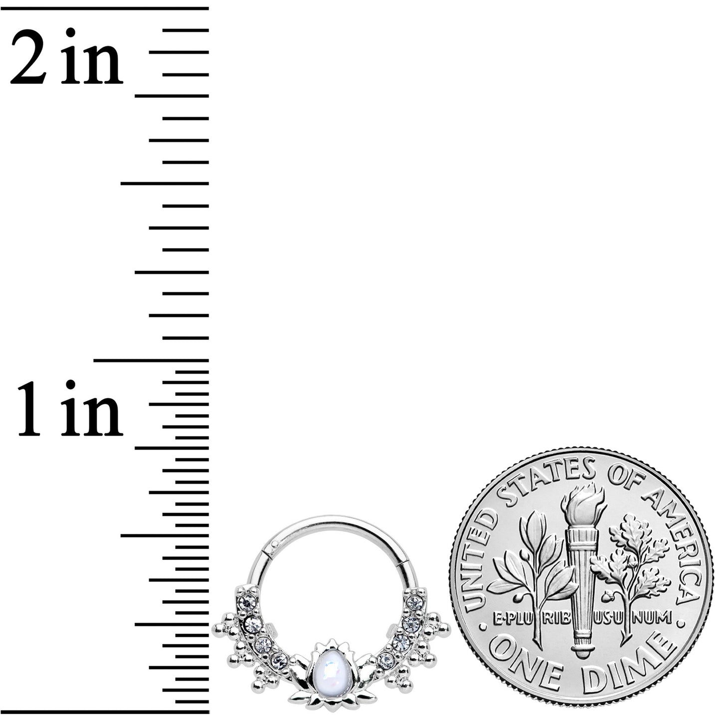 16G 3/8 White Faux Opal Stylized Lotus Hinged Segment Ring