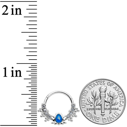 16G 3/8 Blue Faux Opal Stylized Lotus Hinged Segment Ring