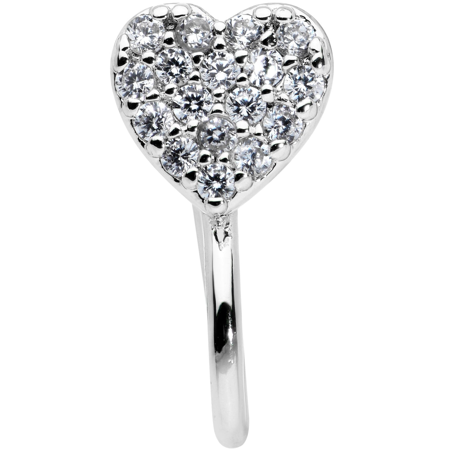Clear CZ Gem Paved Heart Clip On Fake Nose Ring