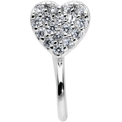 Clear CZ Gem Paved Heart Clip On Fake Nose Ring