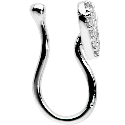 Clear CZ Gem Paved Heart Clip On Fake Nose Ring
