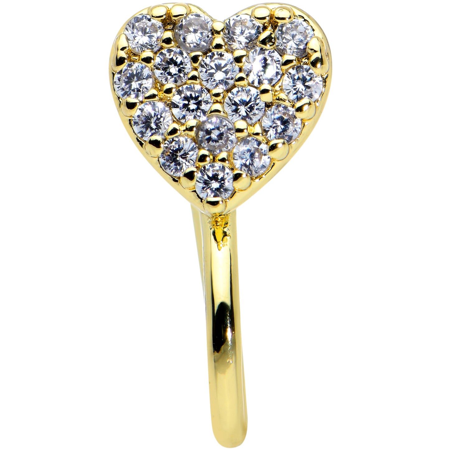 Clear CZ Gem Gold Tone Paved Heart Clip On Fake Nose Ring