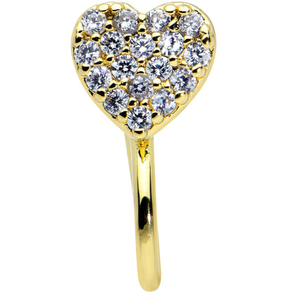 Clear CZ Gem Gold Tone Paved Heart Clip On Fake Nose Ring