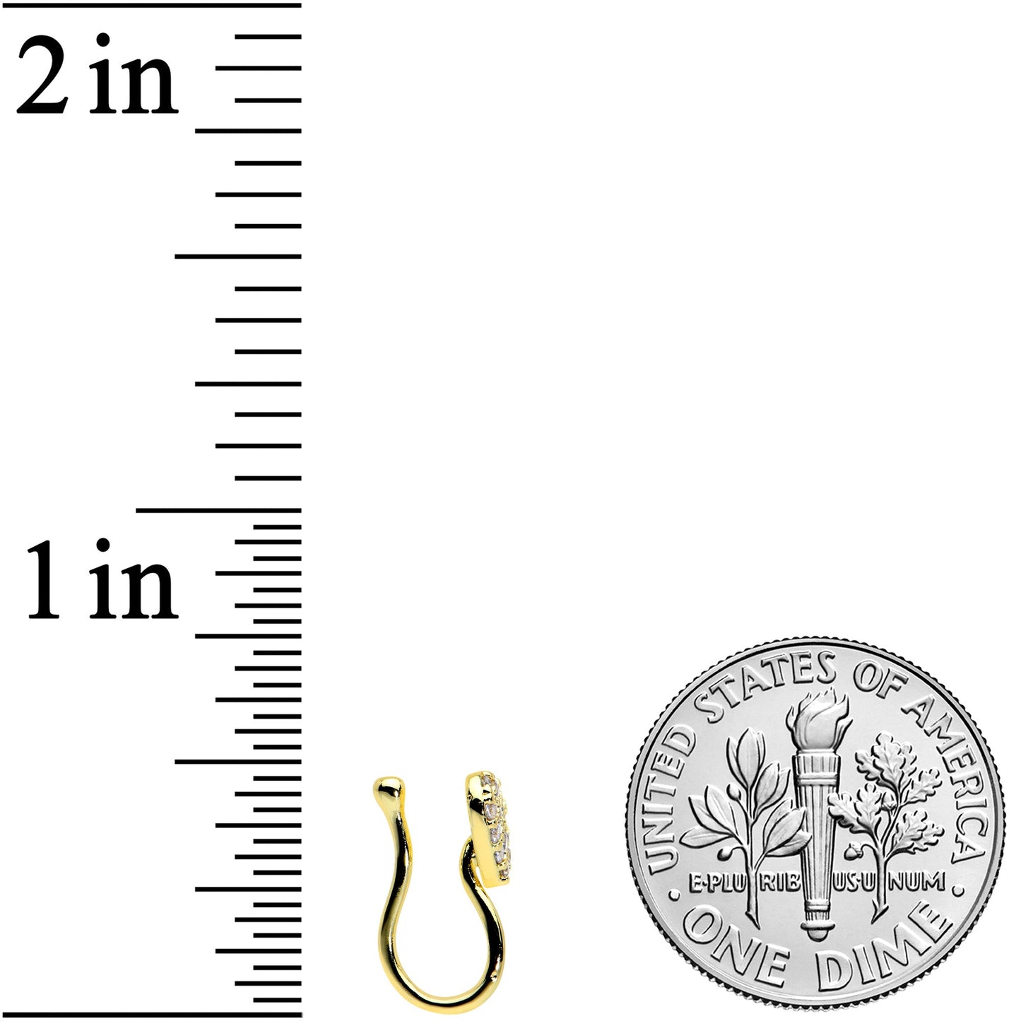 Clear CZ Gem Gold Tone Paved Heart Clip On Fake Nose Ring