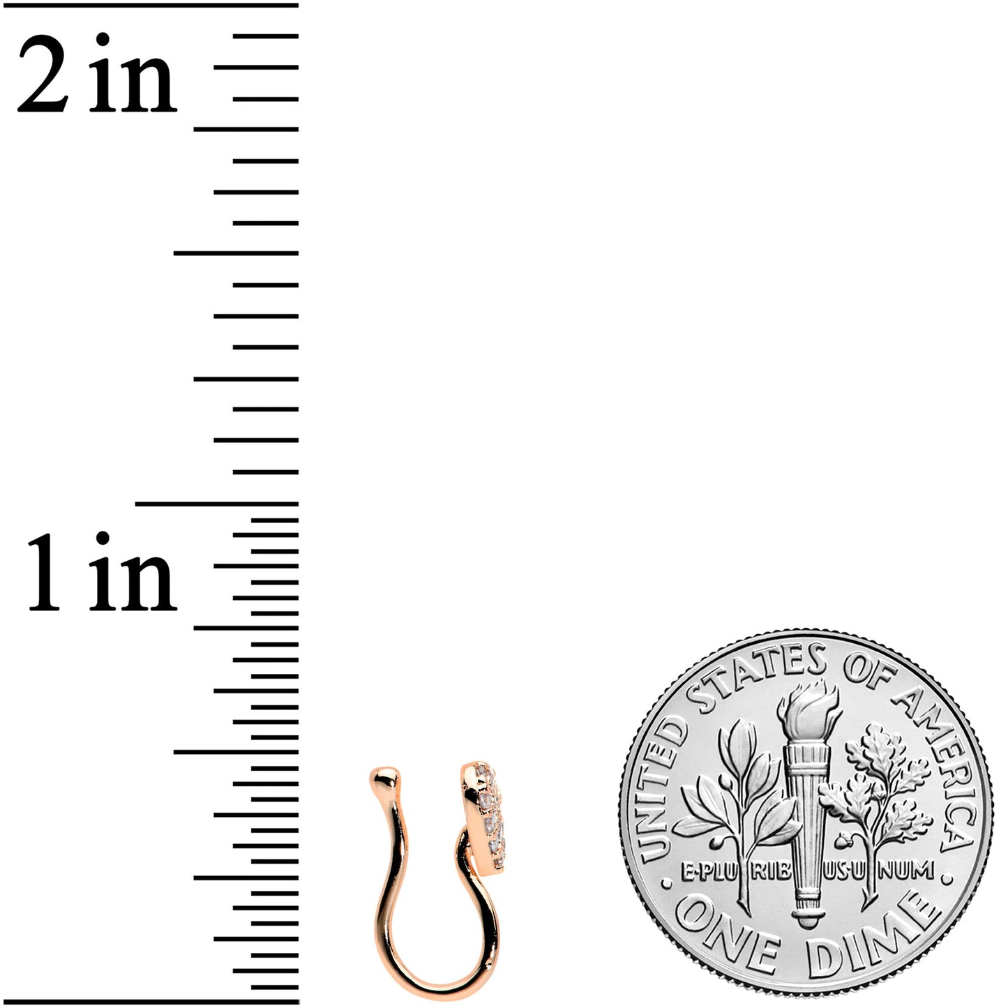 Clear CZ Gem Rose Gold Tone Paved Heart Clip On Fake Nose Ring