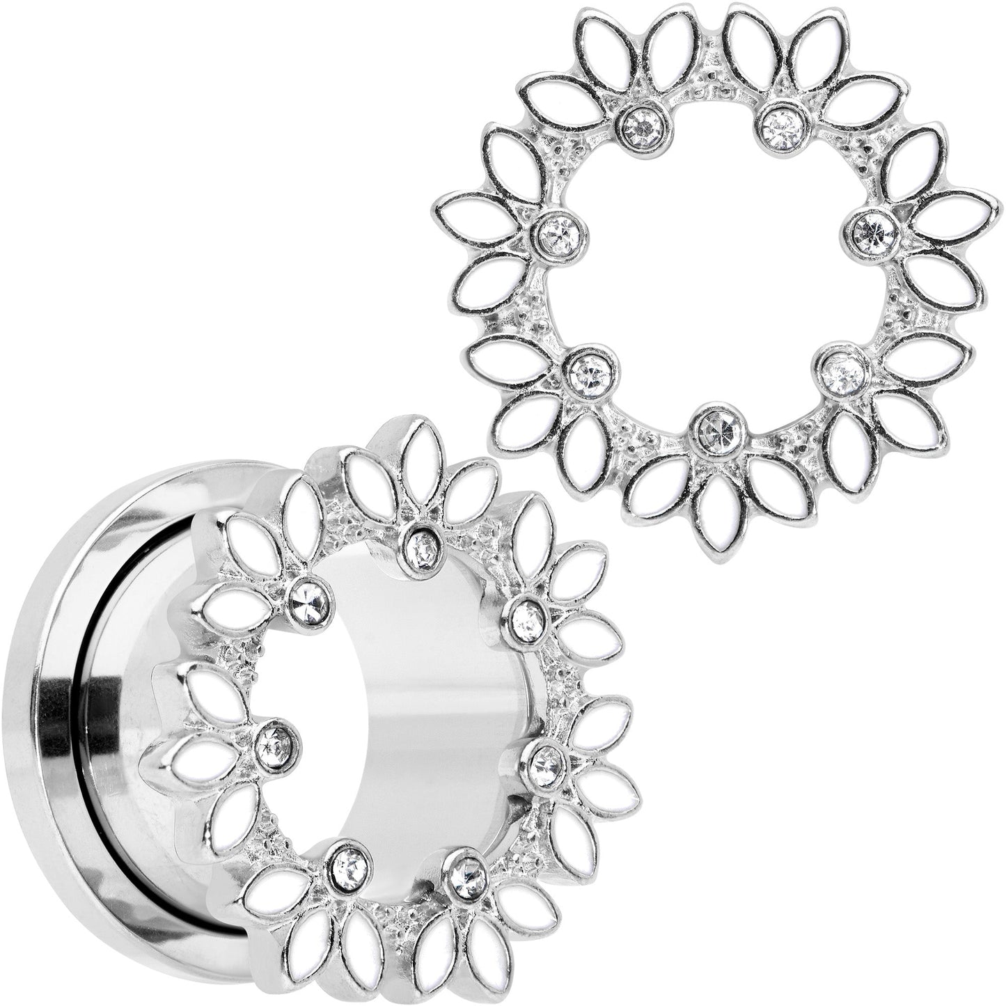 Clear Gem White Leaves Screw Fit Tunnel Plug Set