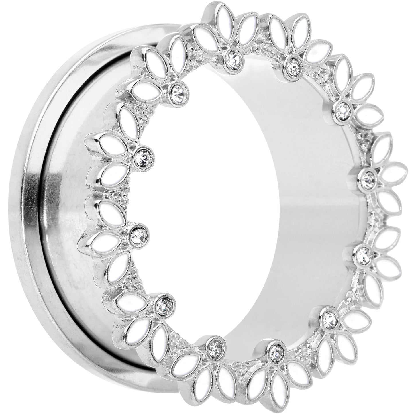 Clear Gem White Leaves Screw Fit Tunnel Plug Set