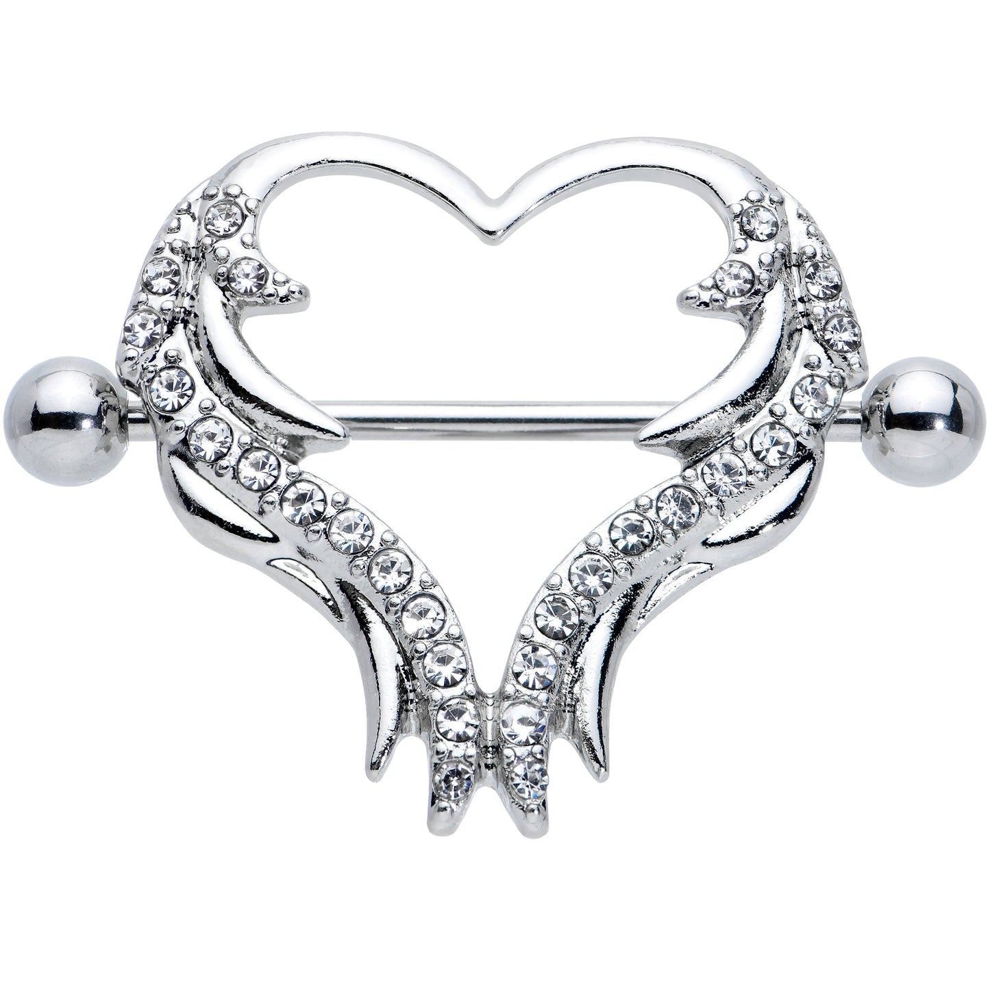 14G 3/4 Clear Gem Rock and Roll Heart Nipple Shield Set