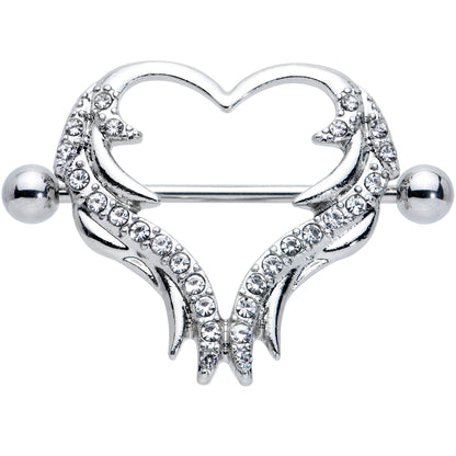 14G 3/4 Clear Gem Rock and Roll Heart Nipple Shield Set