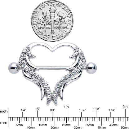 14G 3/4 Clear Gem Rock and Roll Heart Nipple Shield Set