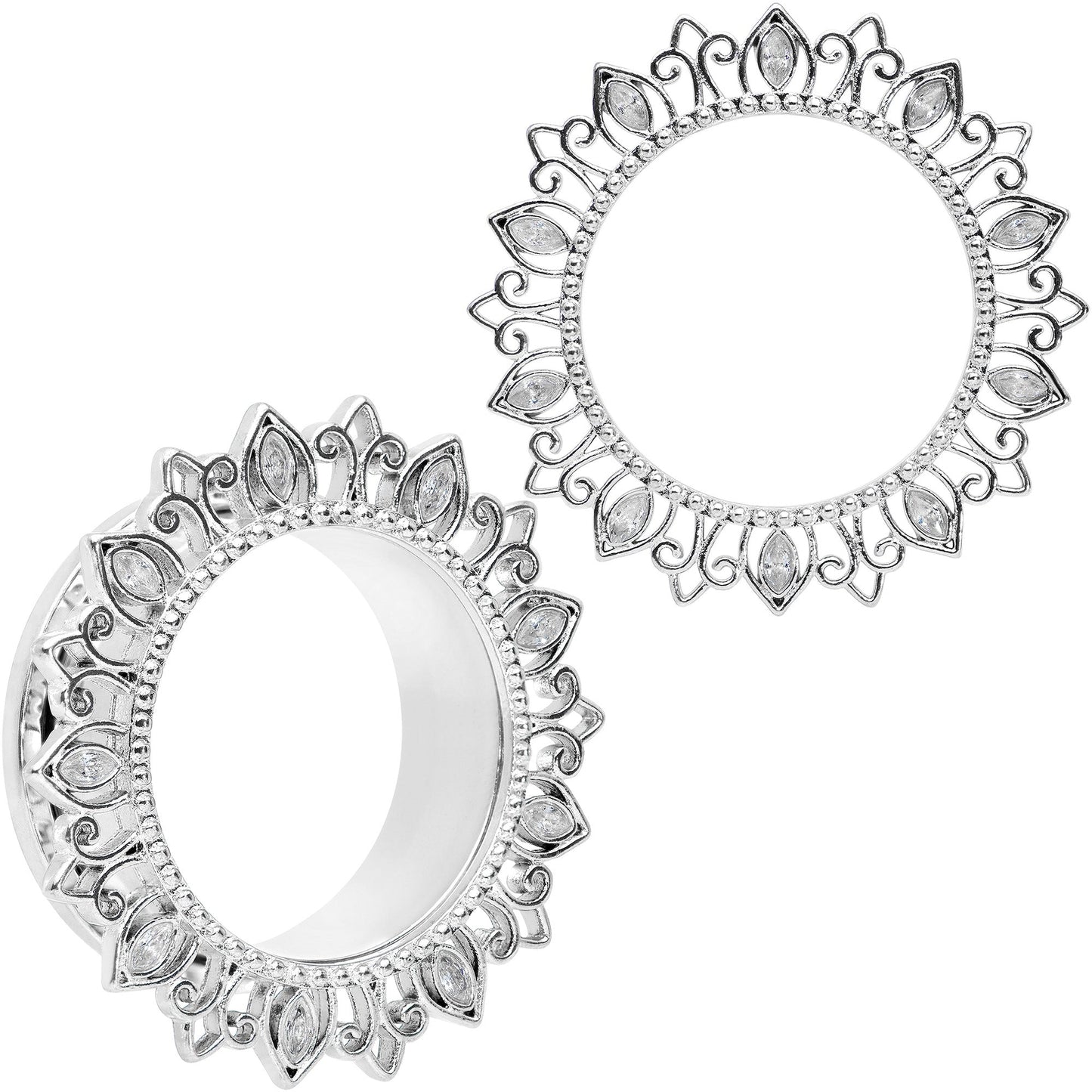 Clear Gem Floral Lotus Screw Fit Tunnel Plug Set