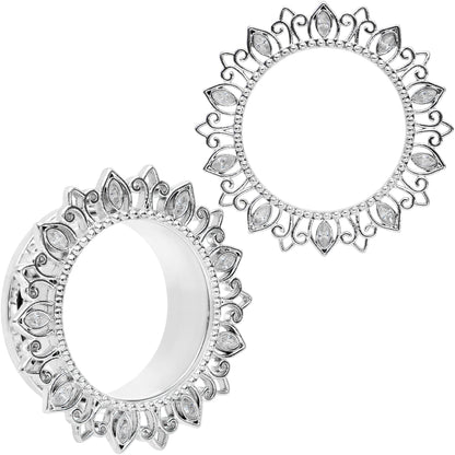 Clear Gem Floral Lotus Screw Fit Tunnel Plug Set