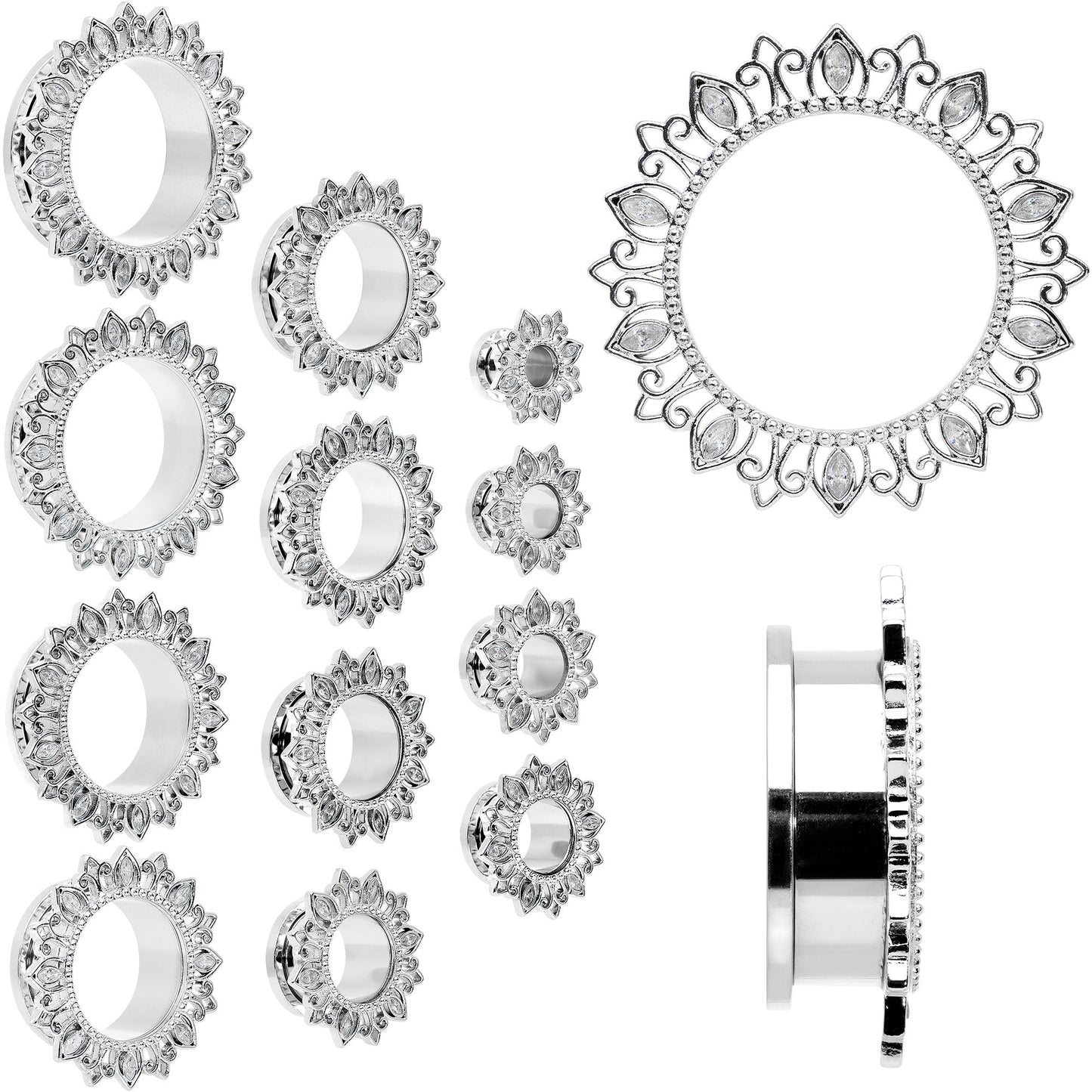 Clear Gem Floral Lotus Screw Fit Tunnel Plug Set