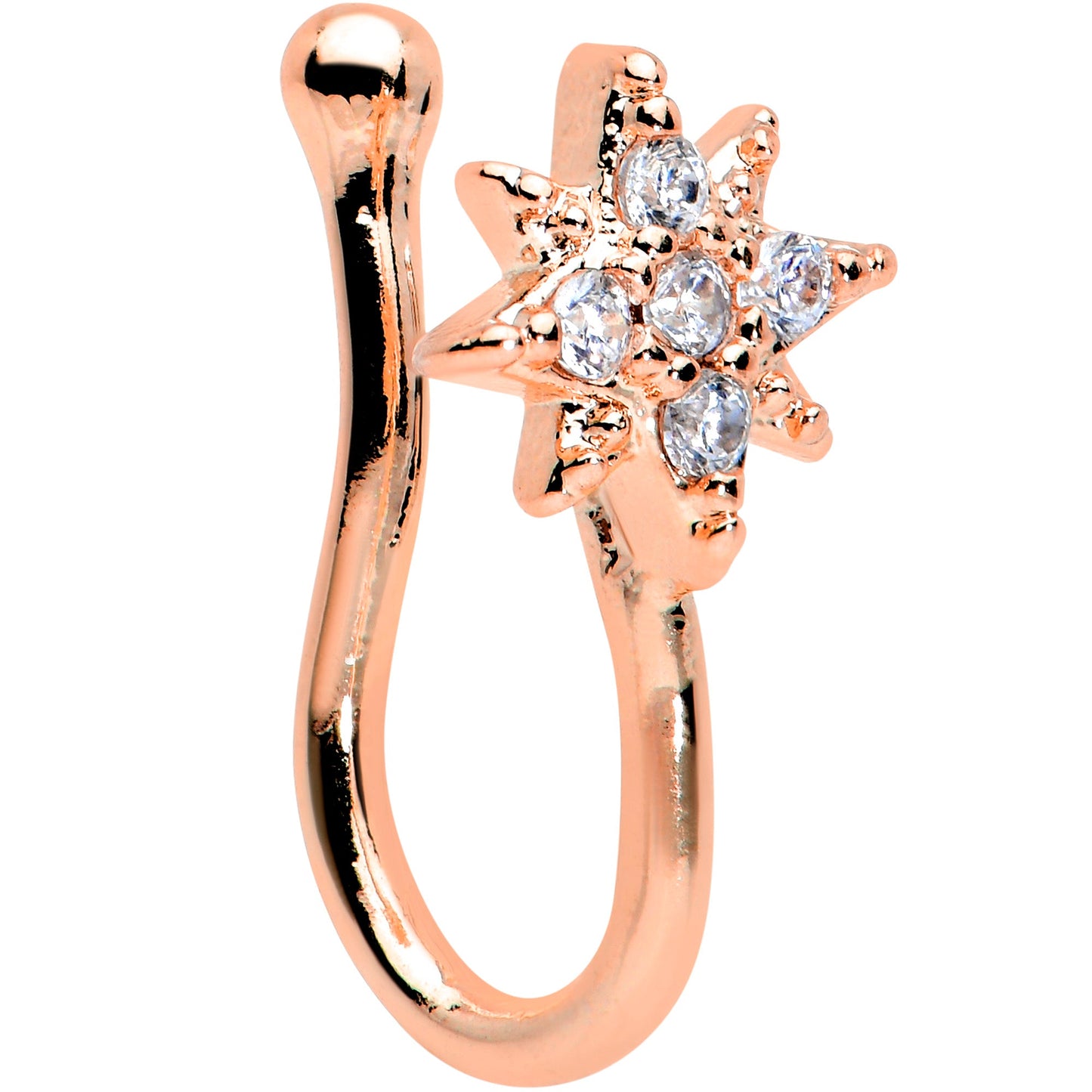 Clear Gem Rose Gold Tone Compass Star Clip On Fake Nose Ring