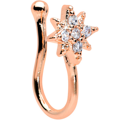 Clear Gem Rose Gold Tone Compass Star Clip On Fake Nose Ring