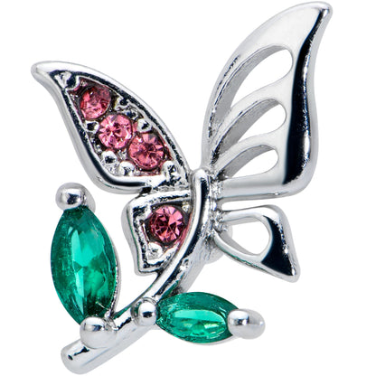 16G 1/4 Pink Green Gem Floral Butterfly Cartilage Tragus Earring