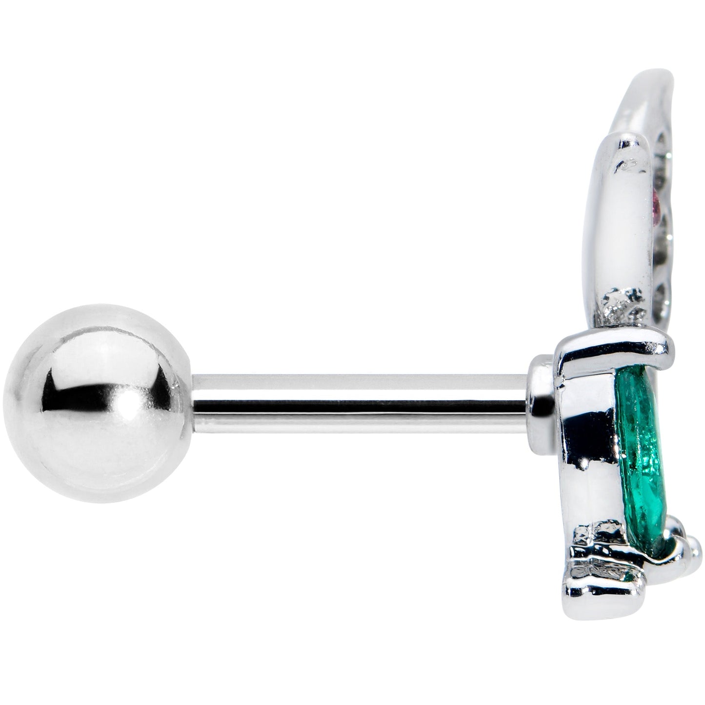 16G 1/4 Pink Green Gem Floral Butterfly Cartilage Tragus Earring