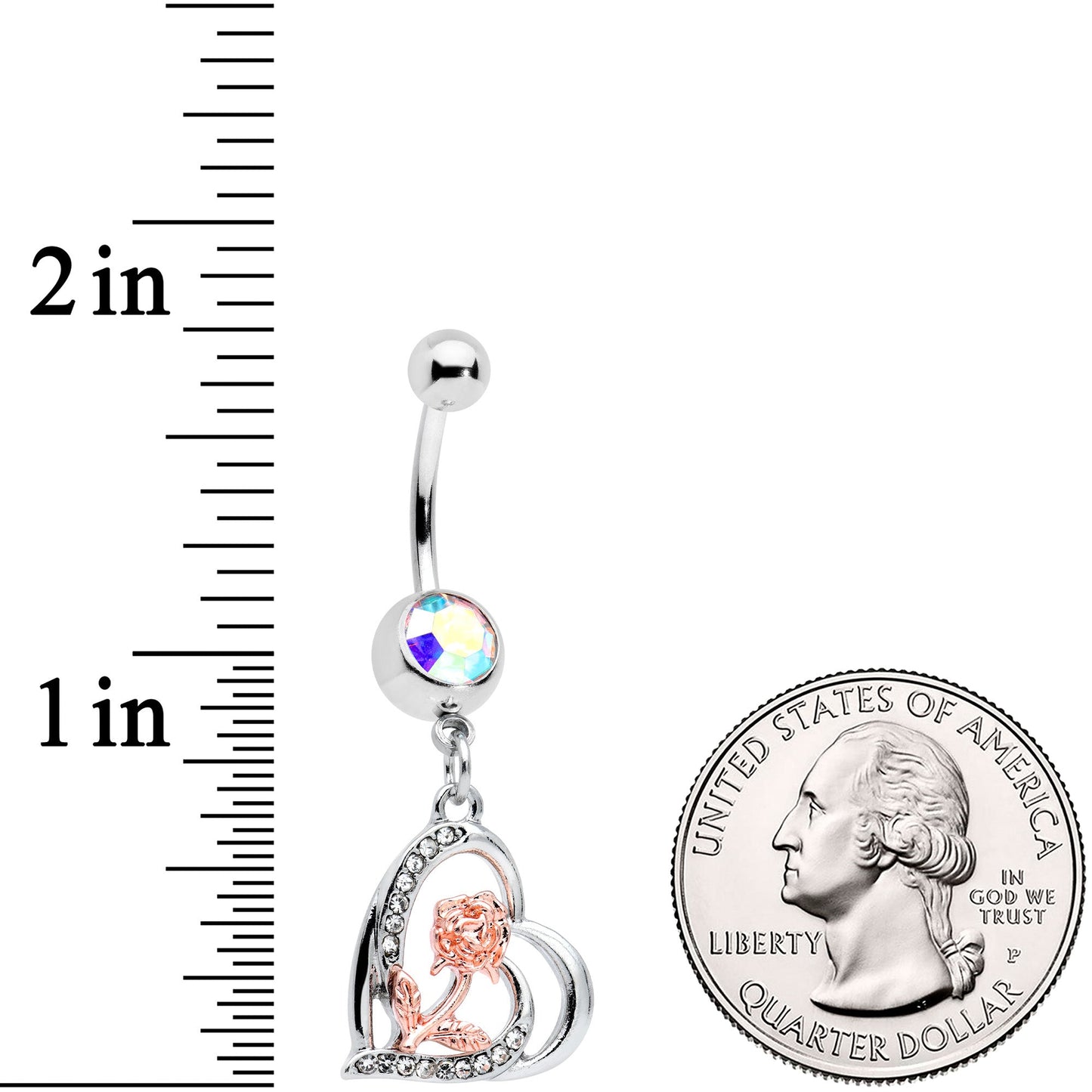 Aurora Clear Gem Rose in Your Heart Valentines Dangle Belly Ring