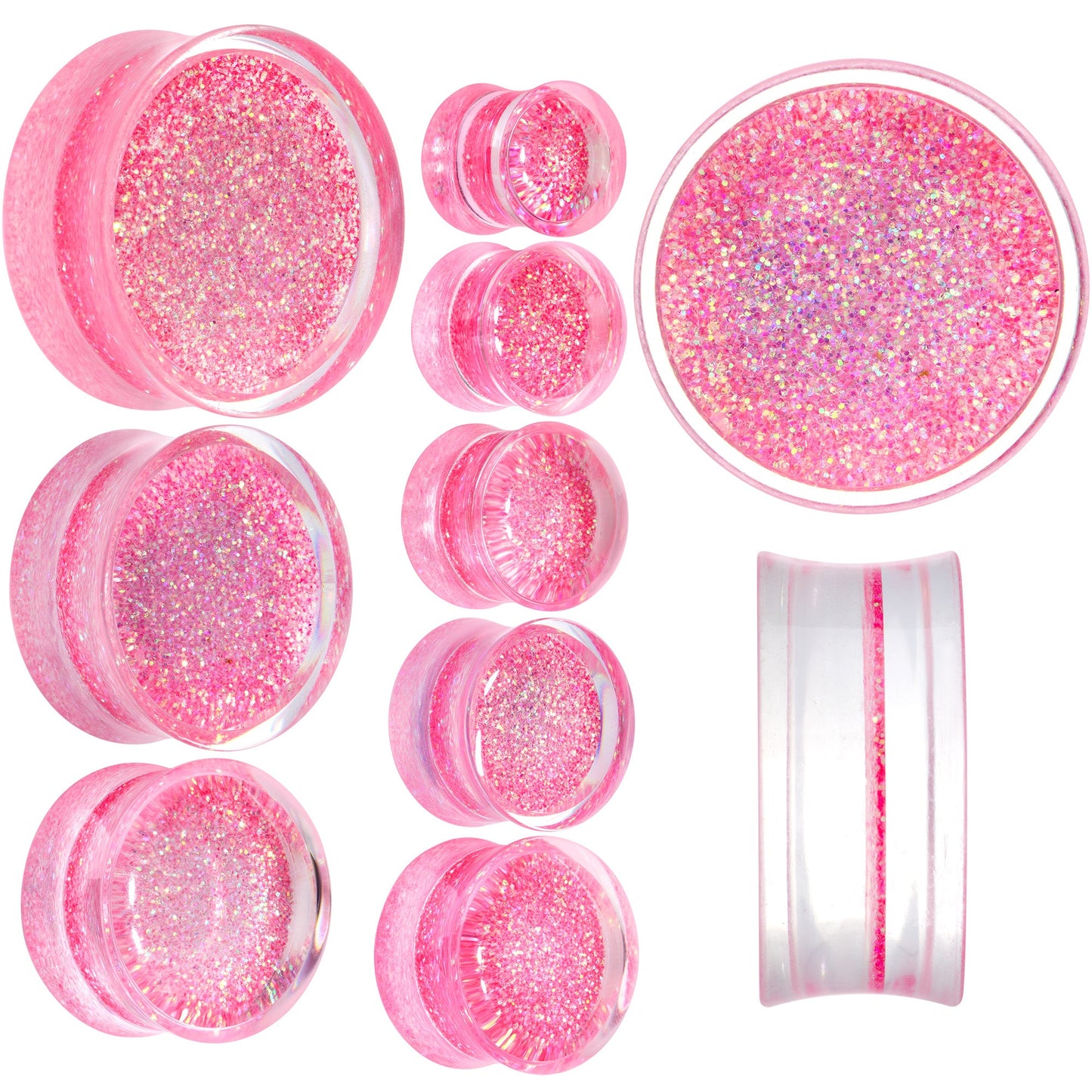 Clear Pink Acrylic Glitter Glam Saddle Plug Set