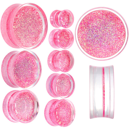 Clear Pink Acrylic Glitter Glam Saddle Plug Set