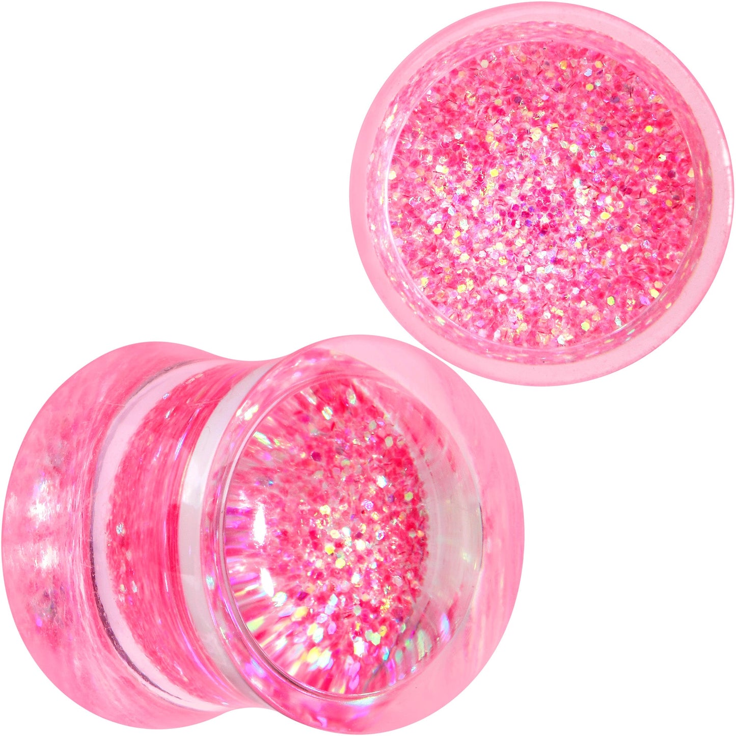 Clear Pink Acrylic Glitter Glam Saddle Plug Set