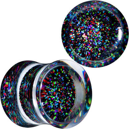 Clear Black Acrylic Rainbow Glitter Glam Saddle Plug Set