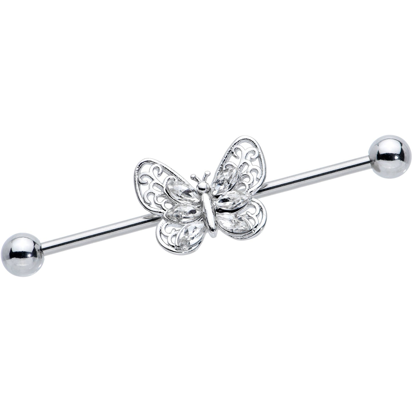 14G Clear Gem Lacy Butterfly Industrial Barbell 38mm